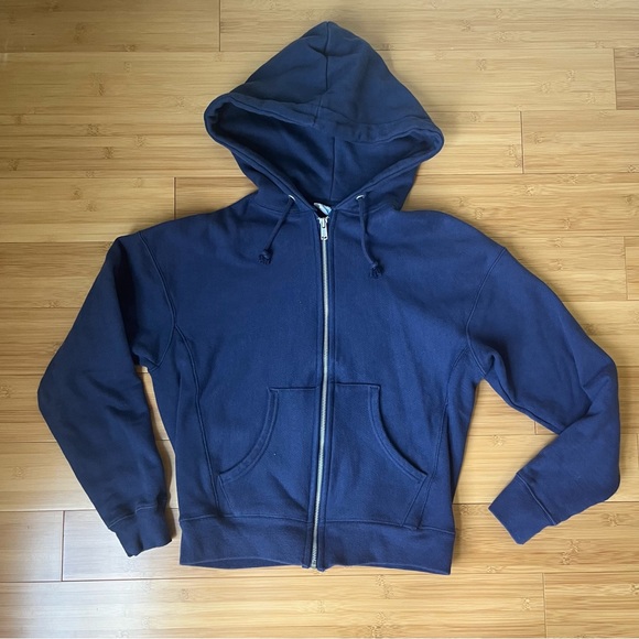 VTG Champion Reverse Weave Full Zip Navy Blue Hoodie Sweatshirt - Small - Picture 1 of 9